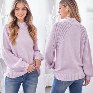 Classic Knit Sweater Top - lavender purple